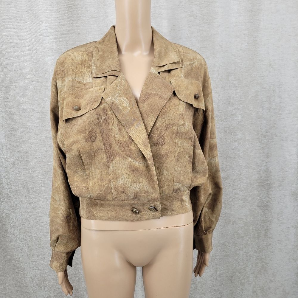 Vintage Silk Snakeskin Print Cropped Jacket Top & Faux Wrap Skirt Matching Set - Picture 4 of 15
